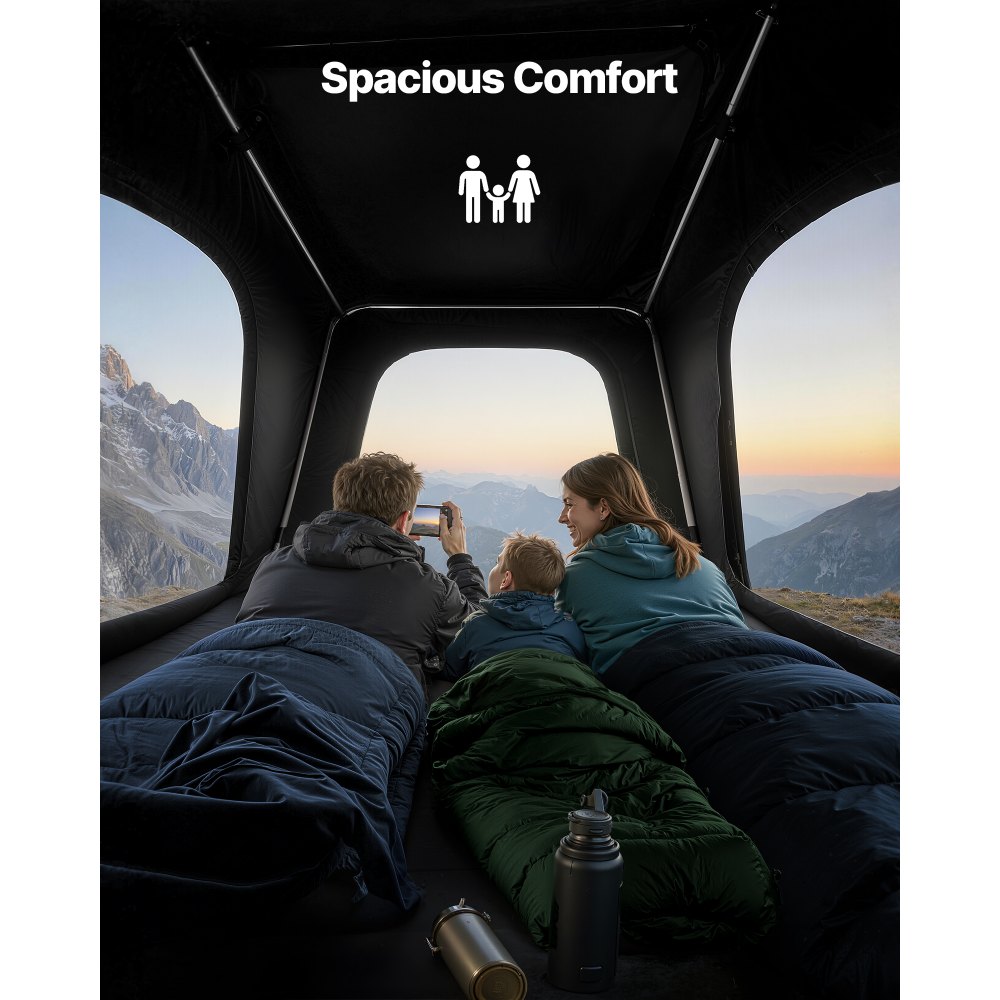 VEVOR Autodachzelt Hartschalen für 2-3 Personen, Campingzelt aus Aluminium mit Dreifarbiger LED-Beleuchtung & Fenster, Wasserfest & Windicht, für Jeep SUV Pickup, 2535 x 1320 x 1520 mm (Aufgeklappt)