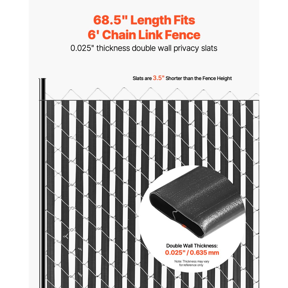 VEVOR Sichtschutzlamellen, 1740 mm doppelwandige vertikale Lamellen mit unterer Verriegelung für Maschendrahtzäune, HDPE-Maschendrahtlamellen, ideal für Garten, Bauernhof, Sportplatz (schwarz)