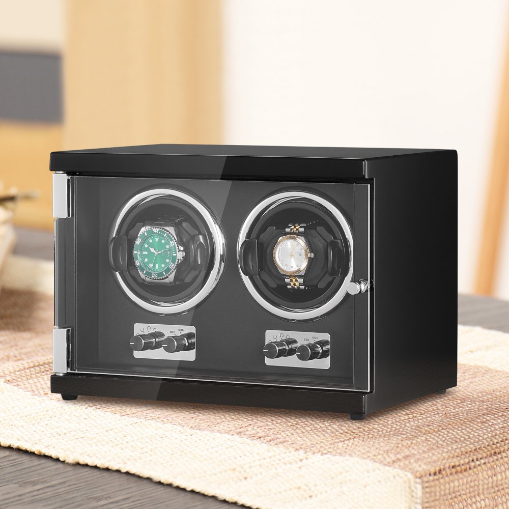 VEVOR Uhrenbeweger, Automatik-Uhrenbeweger, Watch Winder, Uhrenbeweger für Automatikuhren, Automatischer Uhrenbeweger mit Platz für 2 Uhren, LED Beleuchtung, 150–207 mm Einstellbare Riemenlänge