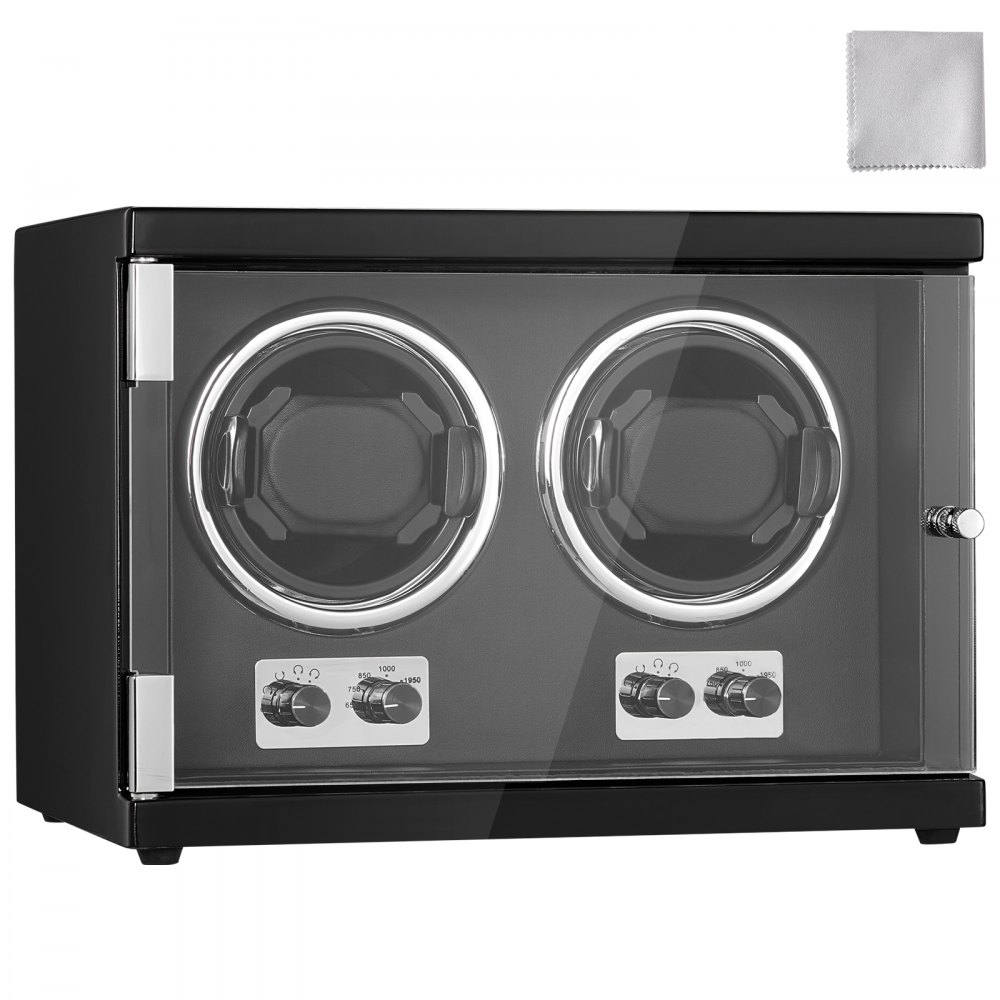 VEVOR Uhrenbeweger, Automatik-Uhrenbeweger, Watch Winder, Uhrenbeweger für Automatikuhren, Automatischer Uhrenbeweger mit Platz für 2 Uhren, LED Beleuchtung, 150–207 mm Einstellbare Riemenlänge