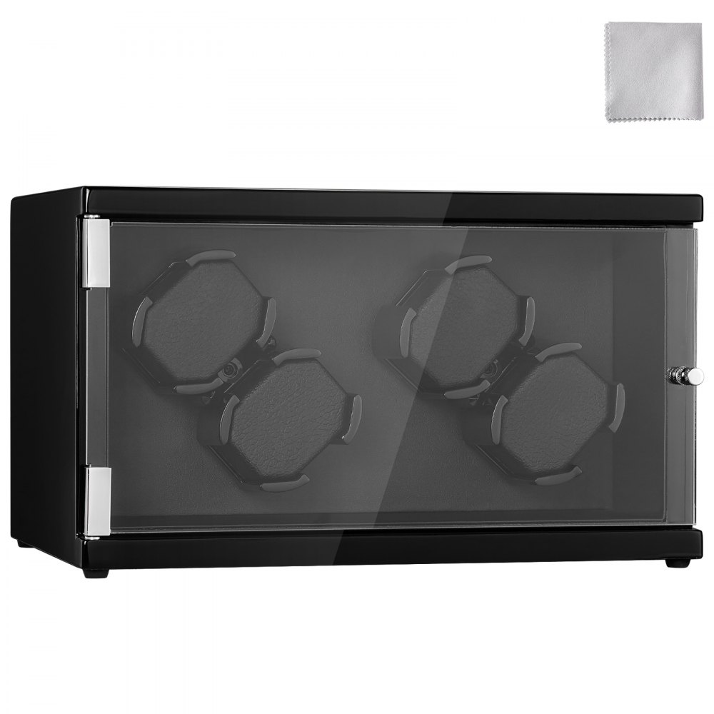 VEVOR Uhrenbeweger, Automatik-Uhrenbeweger, Watch Winder, Uhrenbeweger für Automatikuhren, Automatischer Uhrenbeweger mit Platz für 4 Uhren, LED Beleuchtung, Max. 20 cm Riemenlänge Schwarz