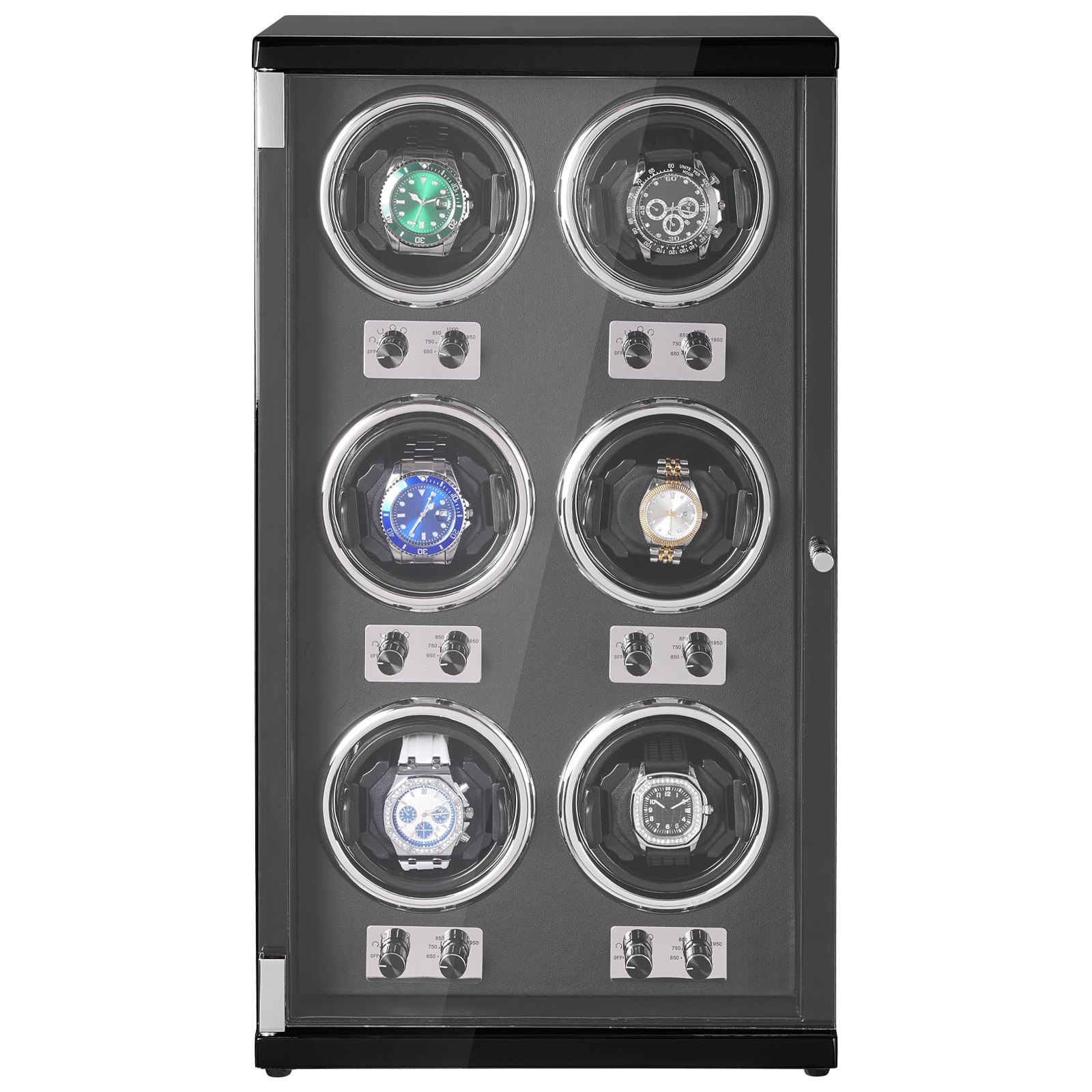 VEVOR Uhrenbeweger, Automatik-Uhrenbeweger, Watch Winder, Uhrenbeweger für Automatikuhren, Automatischer Uhrenbeweger mit Platz für 6 Uhren, LED Beleuchtung, 150–207 mm Einstellbare Riemenlänge