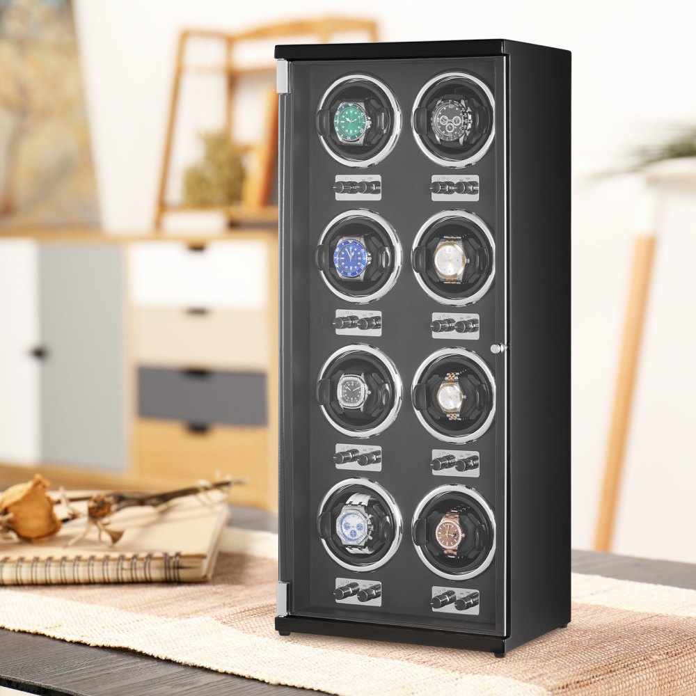 VEVOR Uhrenbeweger, Automatik-Uhrenbeweger, Watch Winder, Uhrenbeweger für Automatikuhren, Automatischer Uhrenbeweger mit Platz für 8 Uhren, LED Beleuchtung, 150–207 mm Einstellbar Riemenlänge