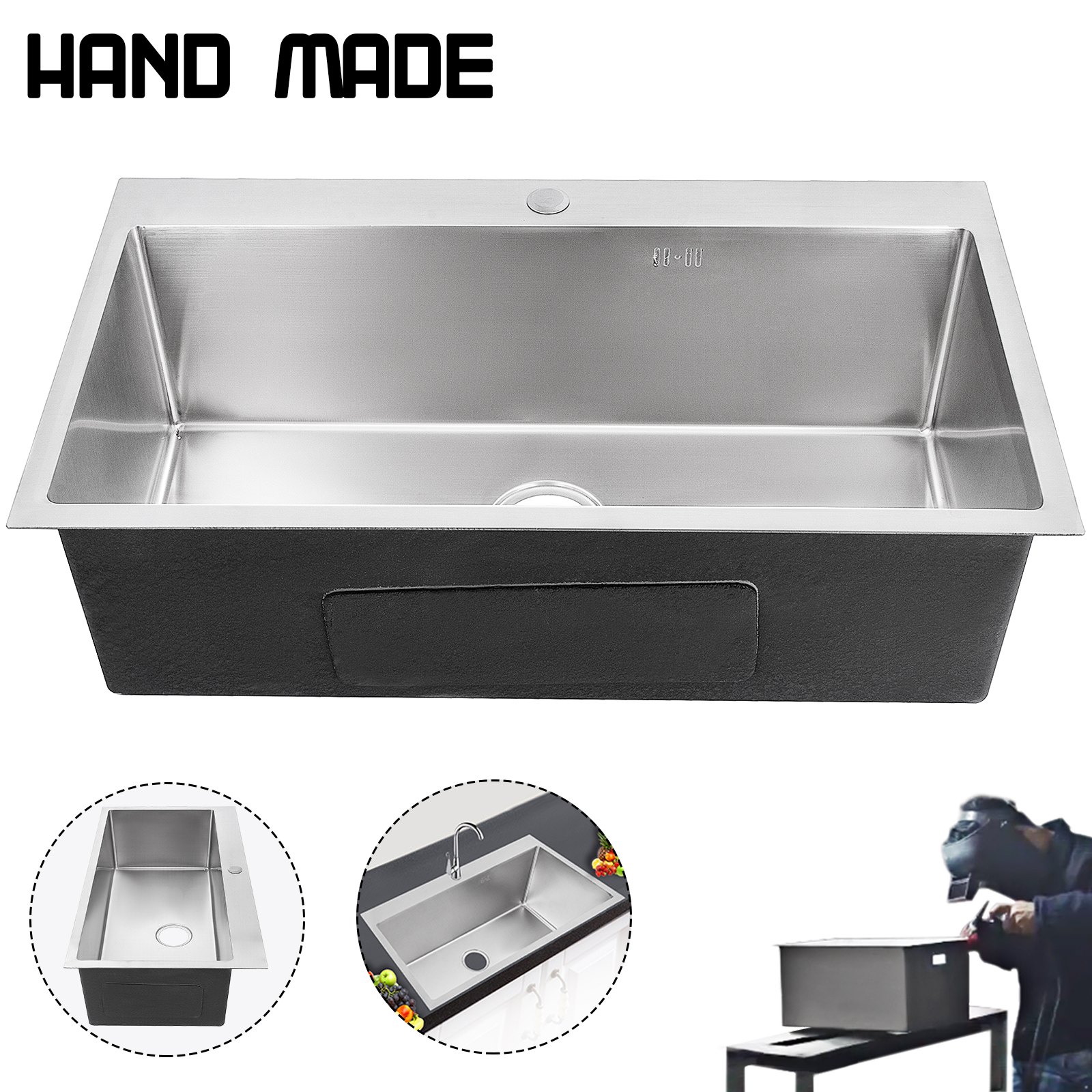 Edelstahl Küchenspüle Einbauspüle 81x46 Cm Waschtrog Eckspüle Spültisch