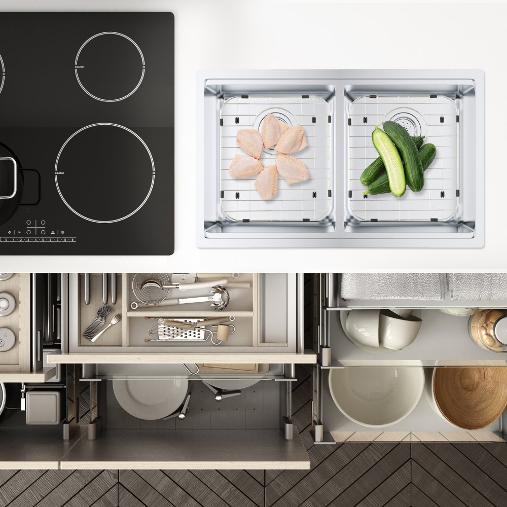 VEVOR 2 Stk. Spülbeckenschutzgitter, 338 x 295 x 25,4 mm Edelstahl-Spülbeckenroste, Hinterer Abfluss-Spülbeckenrost mit R25-Eckradius, Große Spülbeckenbodengitter, Schüsselregal-Spülbeckenzubehör