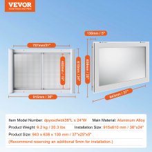 VEVOR Imbissfenster für Imbisswagen 915 x 610 mm großes Servicefenster aus Aluminiumlegierung, bis zu 29° schwenkbares Servierfenster mit 2 Schiebefenstern & Markisentür & Zughaken, für Imbisswagen