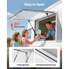 VEVOR Imbissfenster (915 x 610 mm Einbaumaß) mit Aluminiumrahmen, Imbissanhänger-Servierfenster mit 85°-Öffnungswinkel & 2 Schiebefenstern, Konzessionsfenster für Konzessionsstände Imbisswagen