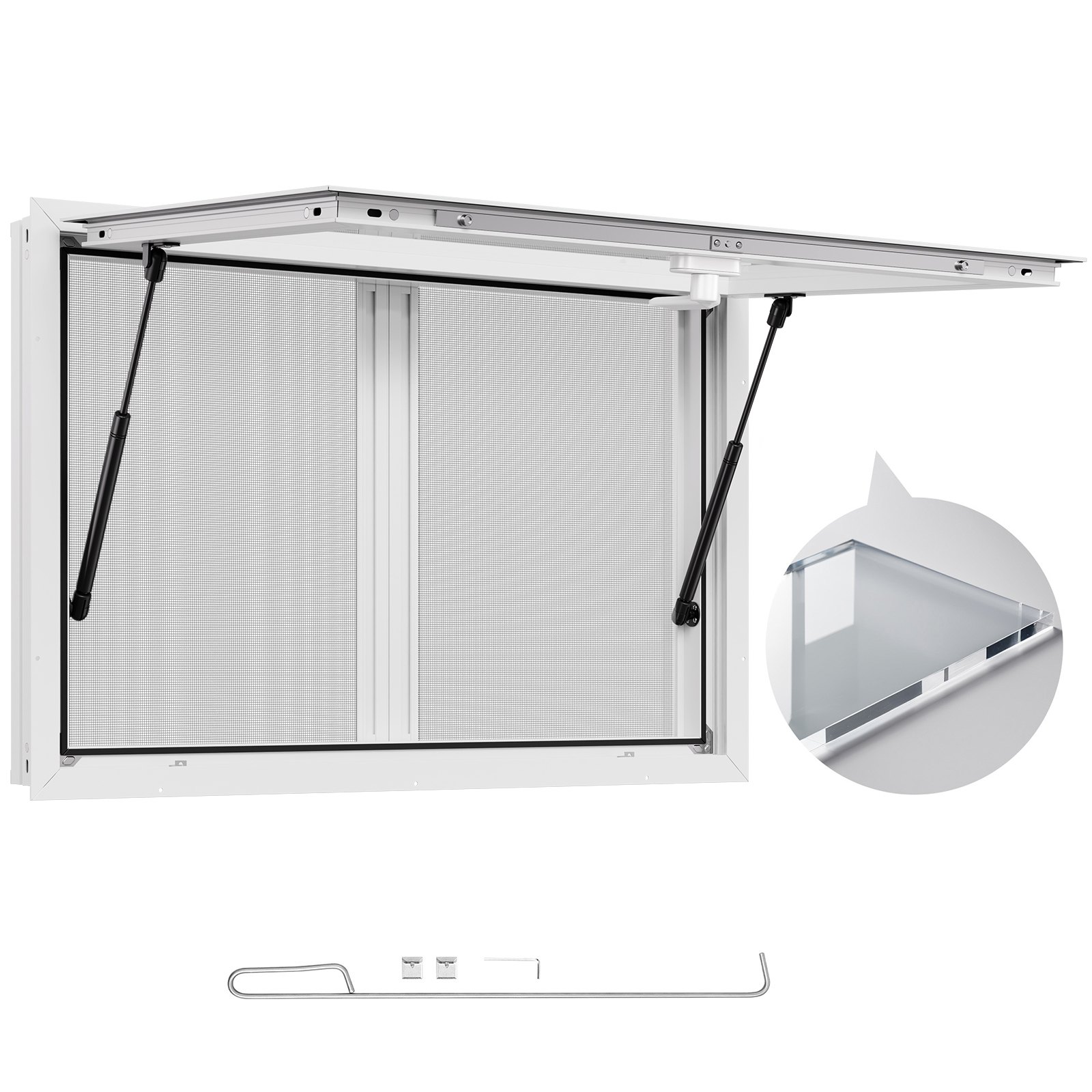 VEVOR Imbissfenster (915 x 610 mm Einbaumaß) mit Aluminiumrahmen, Imbissanhänger-Servierfenster mit 85°-Öffnungswinkel & 2 Schiebefenstern, Konzessionsfenster für Konzessionsstände Imbisswagen