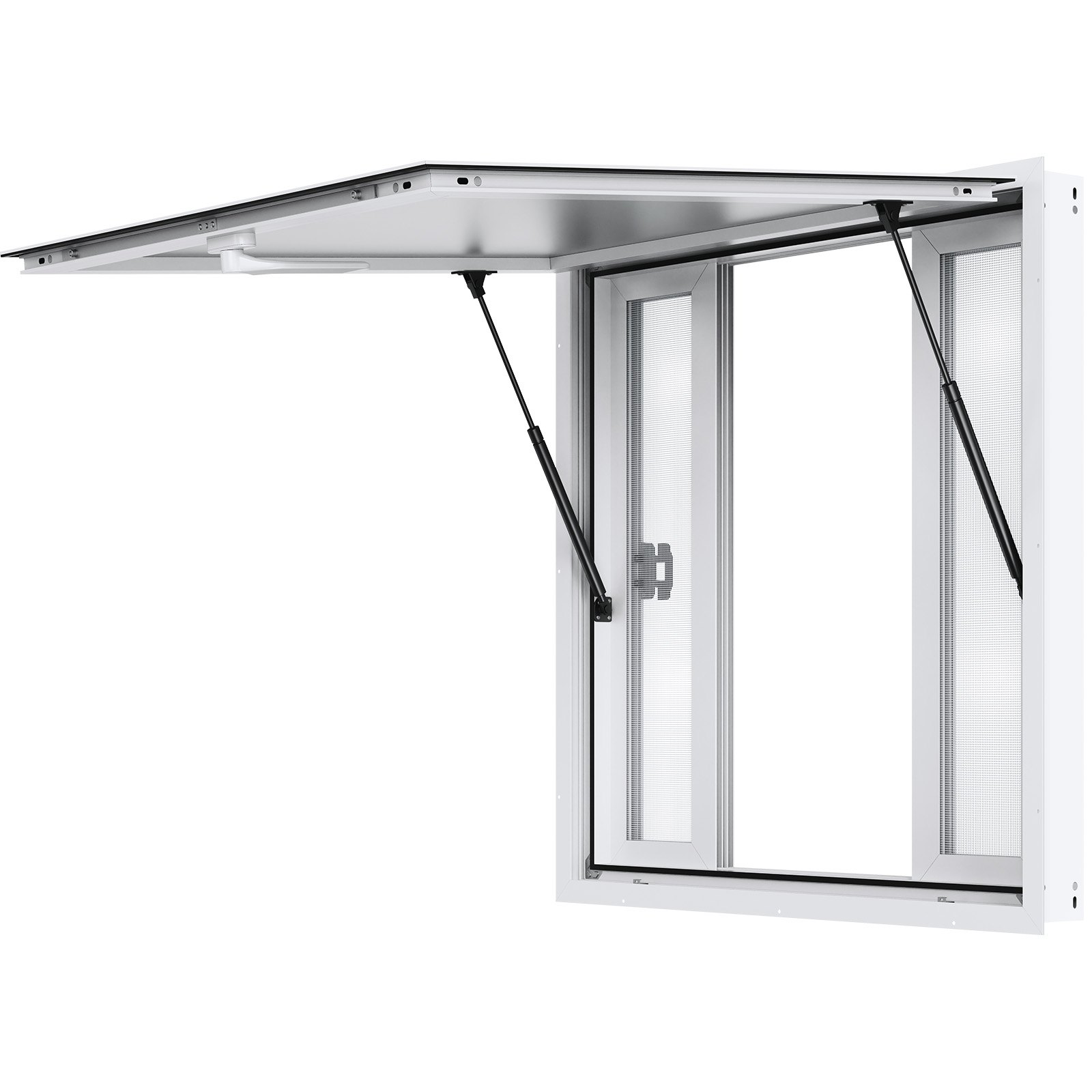 VEVOR Imbissfenster 36"x36", Servicefenster aus Aluminiumlegierung für Imbisswagen mit 4 horizontalen Schiebefenstern & Markisentür & Zughaken, bis zu 85 Grad schwenkbares Servierfenster für Imbisswagen