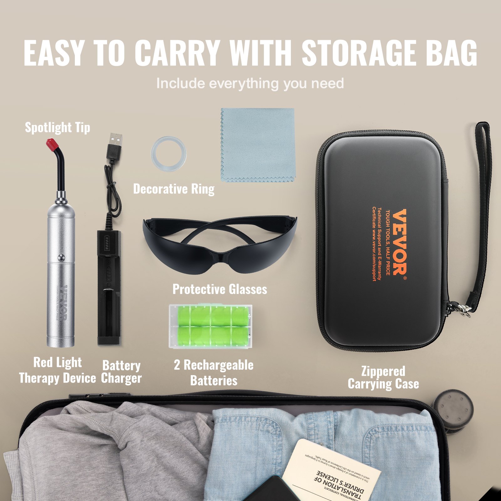 VEVOR Rotlichttherapiegerät 2-in-1-Lichttherapiestab für Gesicht Körper Gelenke Mund Nase Ohren handgehaltene Rotlicht-Heiltherapie-Taschenlampe und 5 Wellenlängen Pulsmodus zur Schmerzlinderung