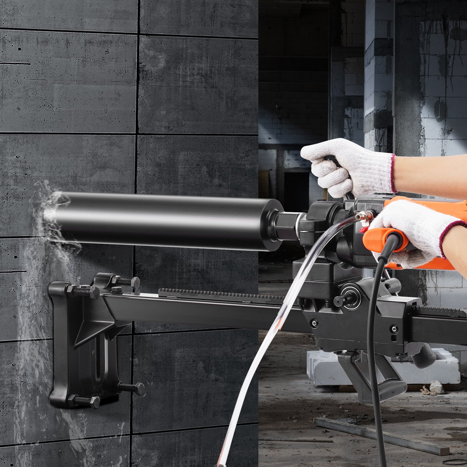 VEVOR Kernbohrmaschine Diamantkernbohrmaschine 2-18 cm Bohrdurchmesser, handgeführtes Diamant-Kernbohrgerät mit Ständer und Kernbohrer, 2600 W Beton-Kernbohrer Nass- und Trockenanwendung, für Beton