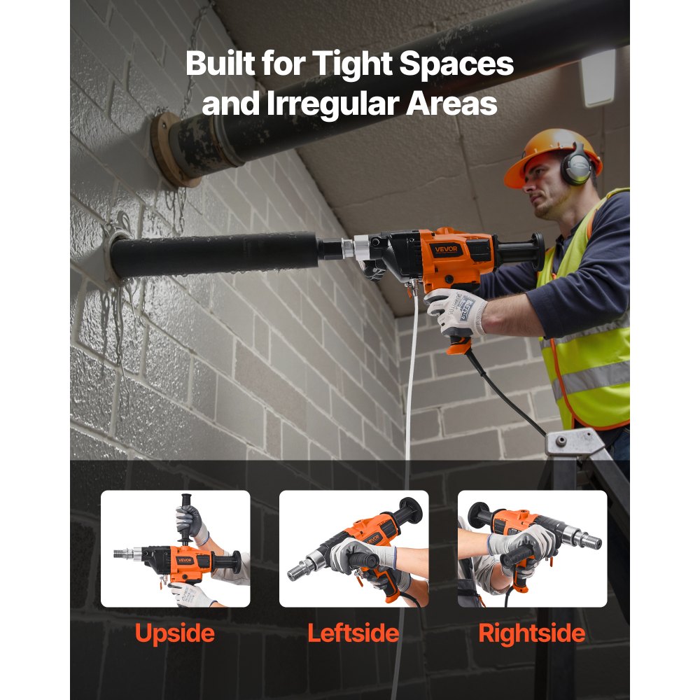 VEVOR Diamantkernbohrmaschine Kernbohrgerät, 2-16 cm Hand-Bohrdurchmesser, Nass Trocken Diamantbohrer mit 4 Bohrern & variabler Drehzahl, 1800 U/min UNC1 1/4-7 Gewinde für Beton Ziegel Stein, 2 kW