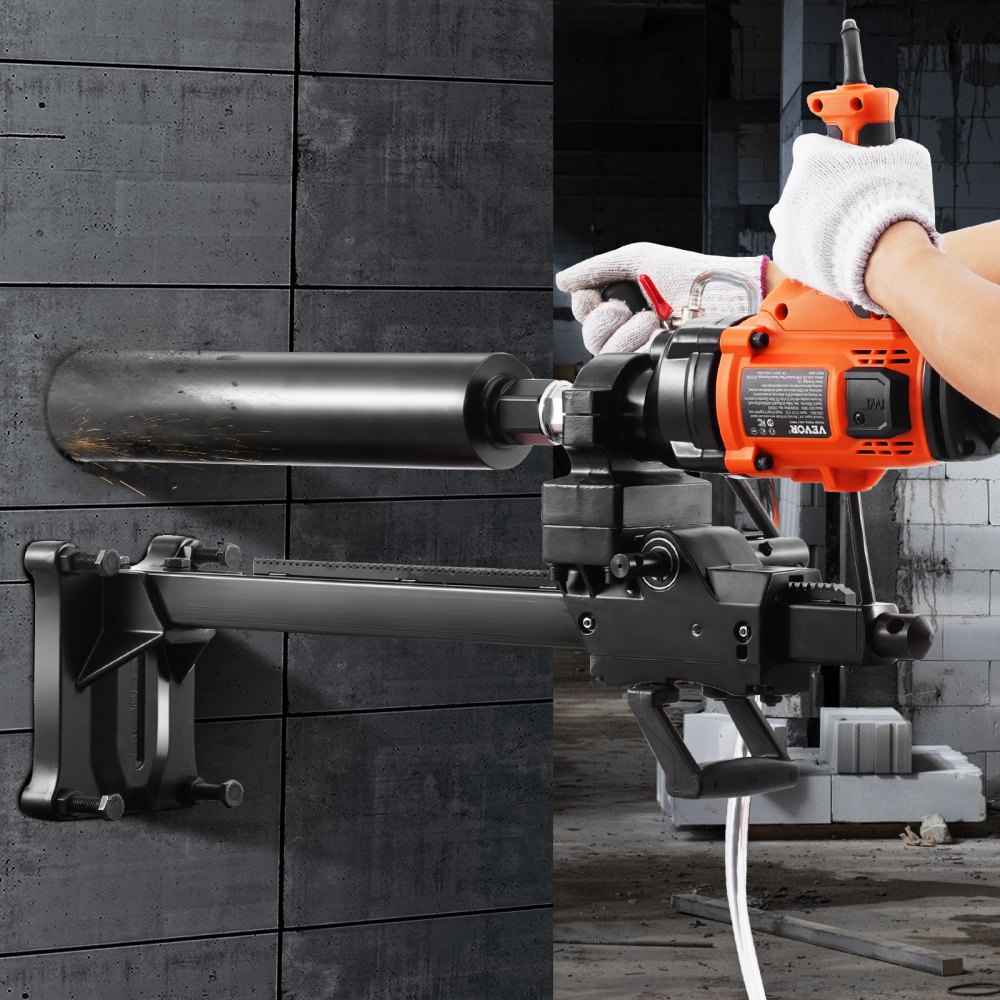 VEVOR Kernbohrmaschine Diamantkernbohrmaschine 2-16 cm Bohrdurchmesser, handgeführtes Diamant-Kernbohrgerät mit Ständer und Kernbohrer, 2000 W Beton-Kernbohrer Nass- und Trockenanwendung, für Beton