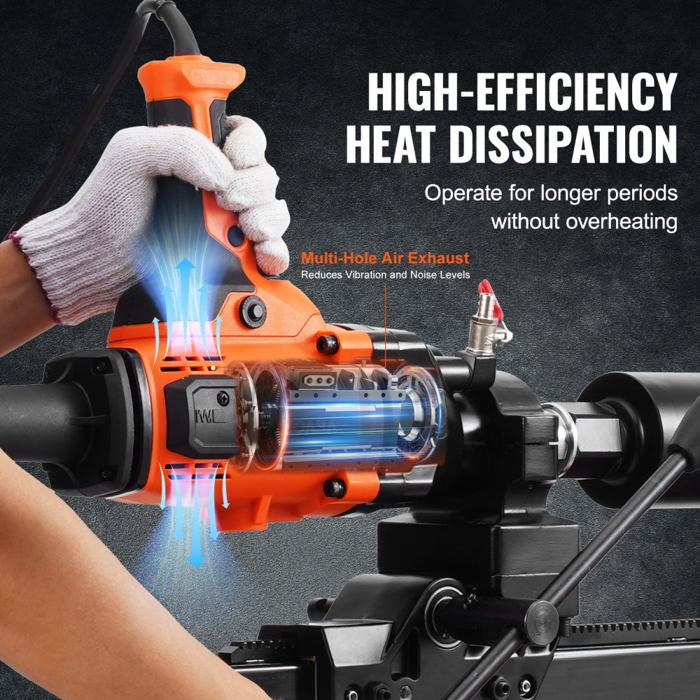 VEVOR Core Drilling Machine, Diamond Core Drilling Machine, 2-16 cm Drilling Diameter, Handheld Diamond Core Drilling Device with Stand and Core Drill Bit, 2000 W Concrete Core Drill, Wet and Dry Application, for Concrete