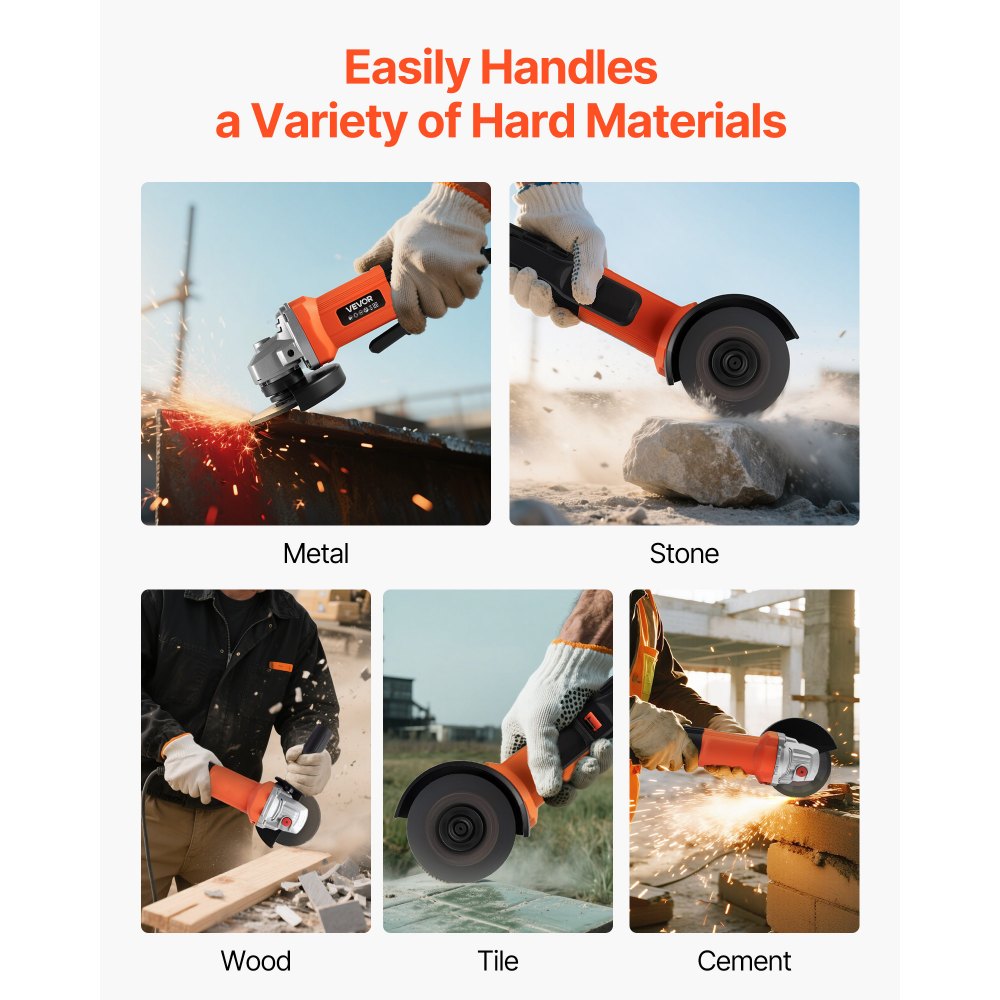 VEVOR Angle Grinder, 114.3mm Electric Grinder Power Tool, 4.5Amps 12000RPM High-Speed Corded Angle Grinders with Adjustable Dust Guard for Metal Grinding, Cutting, Rust Removal (Disc Not Included)