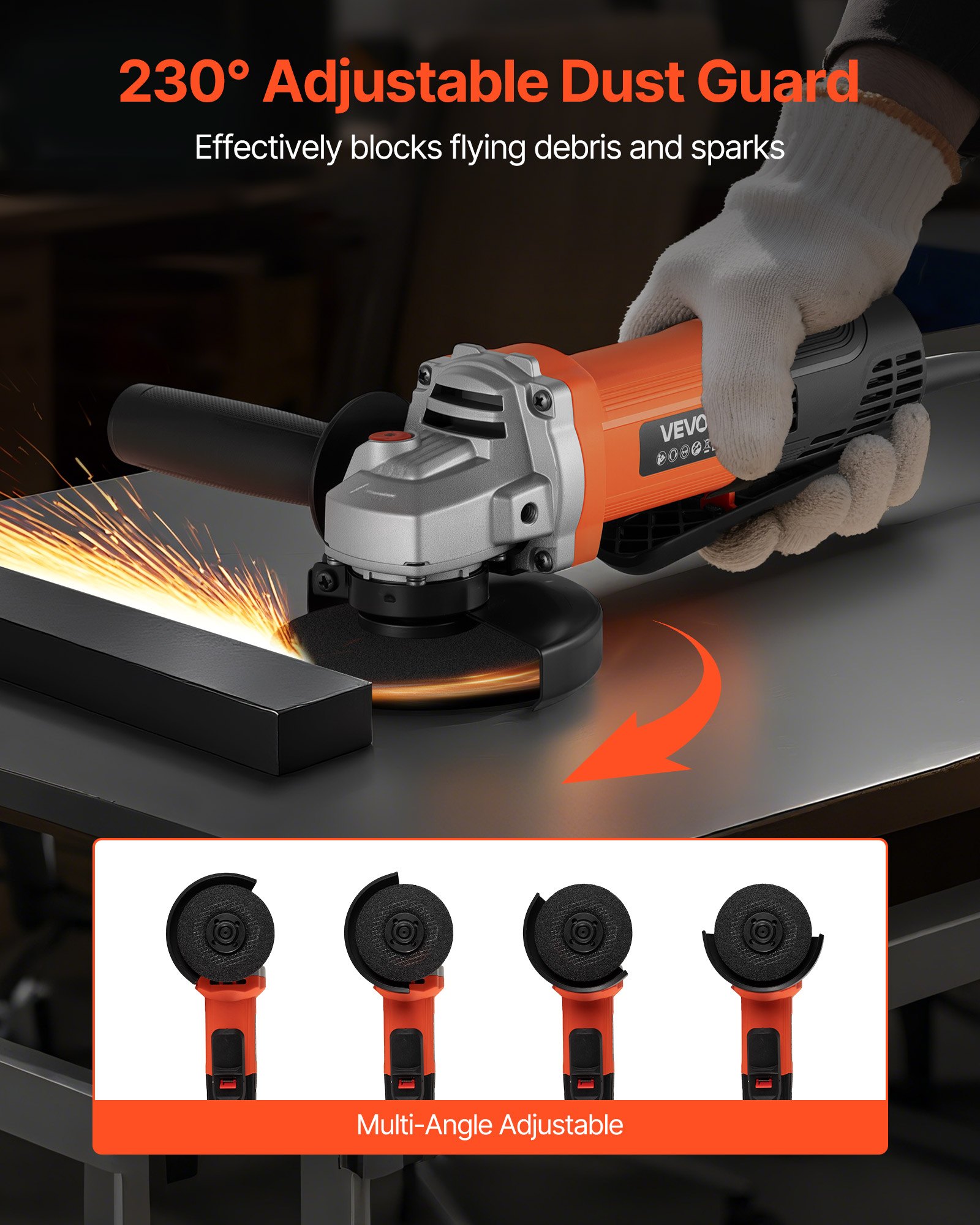 VEVOR Angle Grinder, 114.3mm Electric Grinder Power Tool, 4.5Amps 12000RPM High-Speed Corded Angle Grinders with Adjustable Dust Guard for Metal Grinding, Cutting, Rust Removal (Disc Not Included)