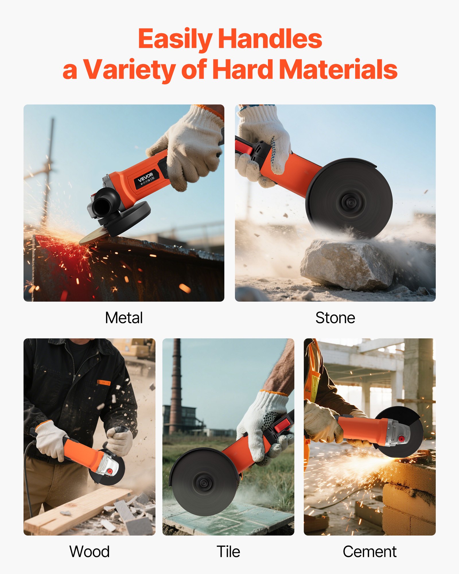 VEVOR Angle Grinder, 177.8mm Electric Grinder Power Tool, 8.2Amps 8500RPM High-Speed Corded Angle Grinders with Adjustable Dust Guard for Metal Grinding, Cutting, Rust Removal (Disc Not Included)