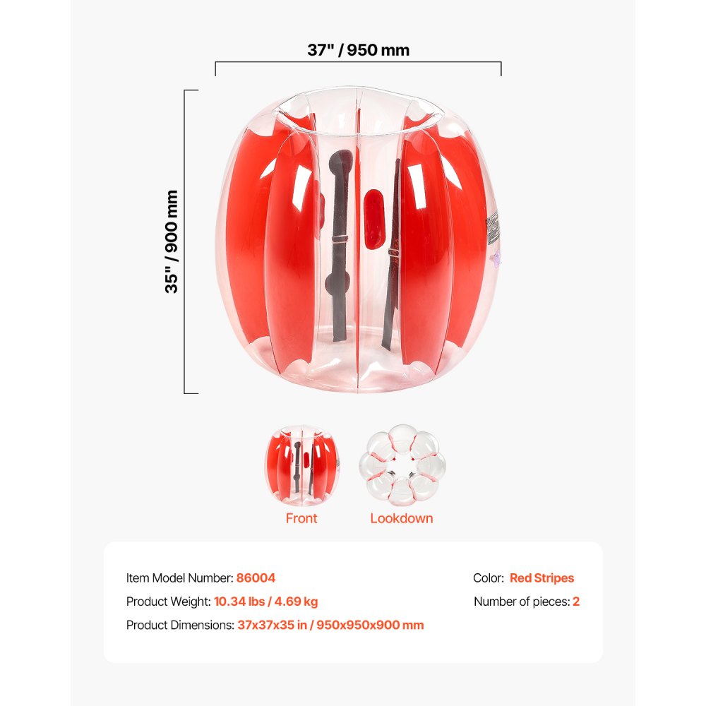 VEVOR aufblasbare Bumper Ball Bumper Stoßball (2 Stk.) 0,9 m, strapazierfähiger 0,3 mm dicker PVC-Bubble Knocker Kollisionsball für Outdoor-Sportteamspiele Spielzeug für Hof Park (rote Streifen)