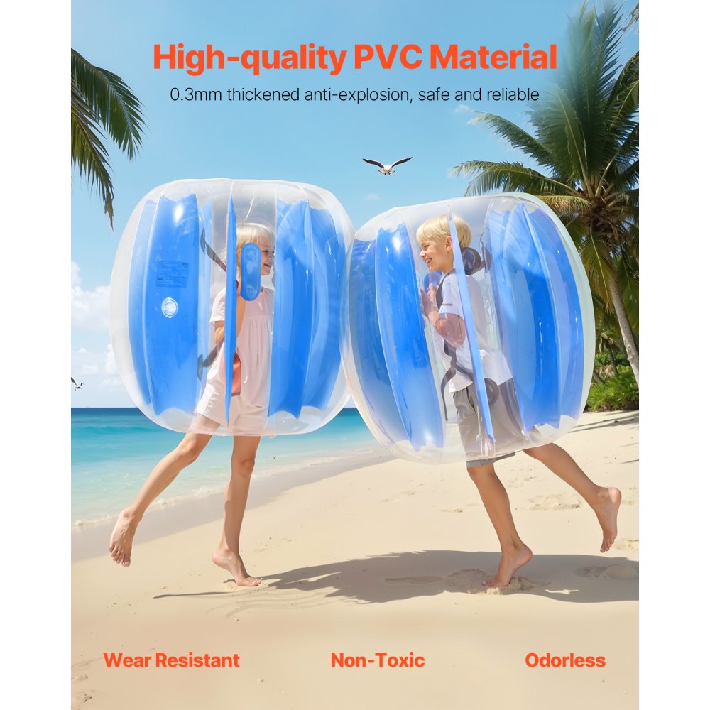 VEVOR Inflatable Bumper Ball (2 pcs.) 0.9 m, Durable 0.3 mm Thick PVC Bubble Knocker Collision Ball for Outdoor Sports Team Games Toy for Yard Park (Blue Stripes)