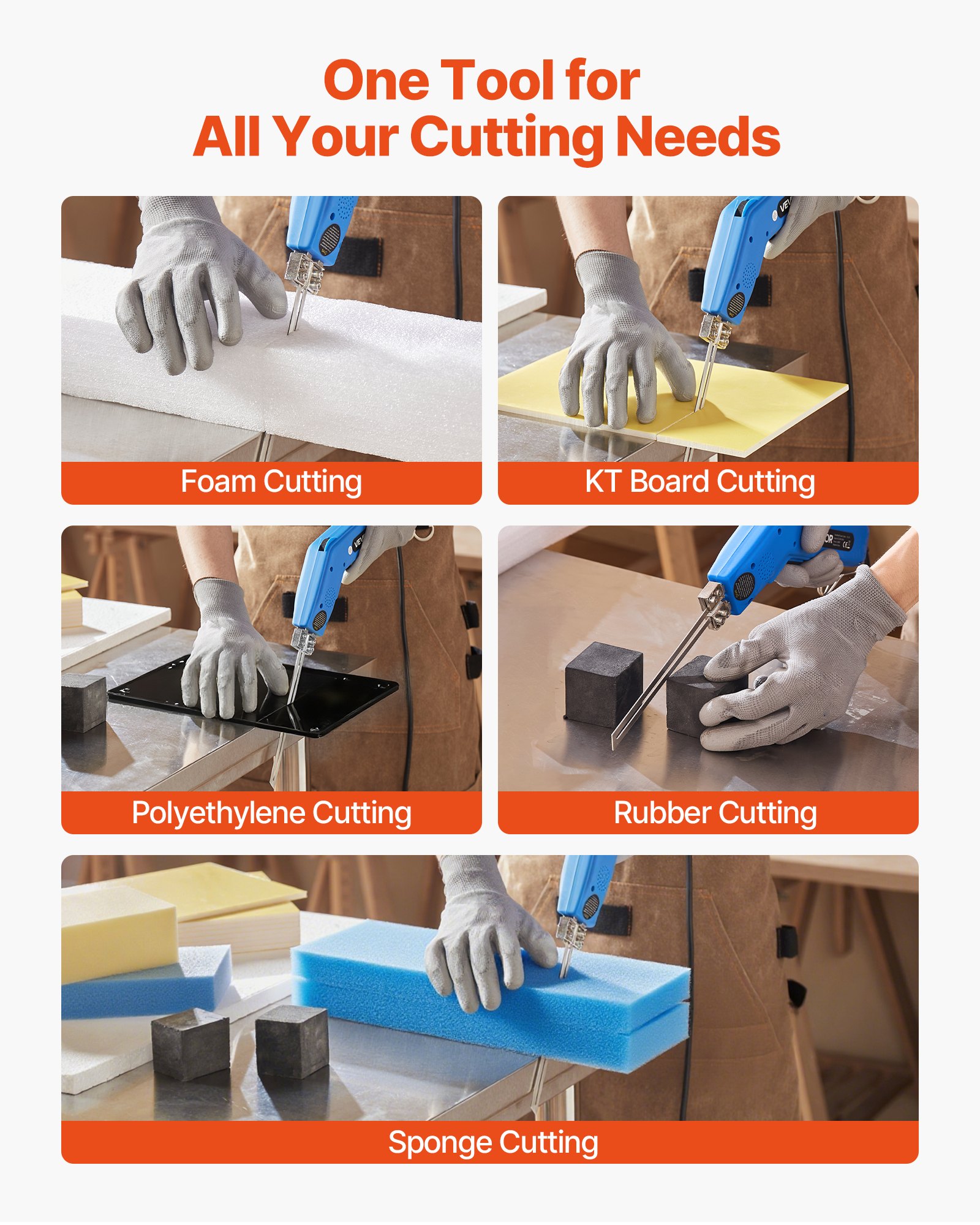 VEVOR Hot Knife Foam Cutter, 200W Electric Foam Cutting Tool, 50℃ - 500℃ Adjustable Styrofoam Cutter with 150mm & 200mm Cutting Blades for KT Board, Polyethylene, Sponge, Rubber - Tool Box Included