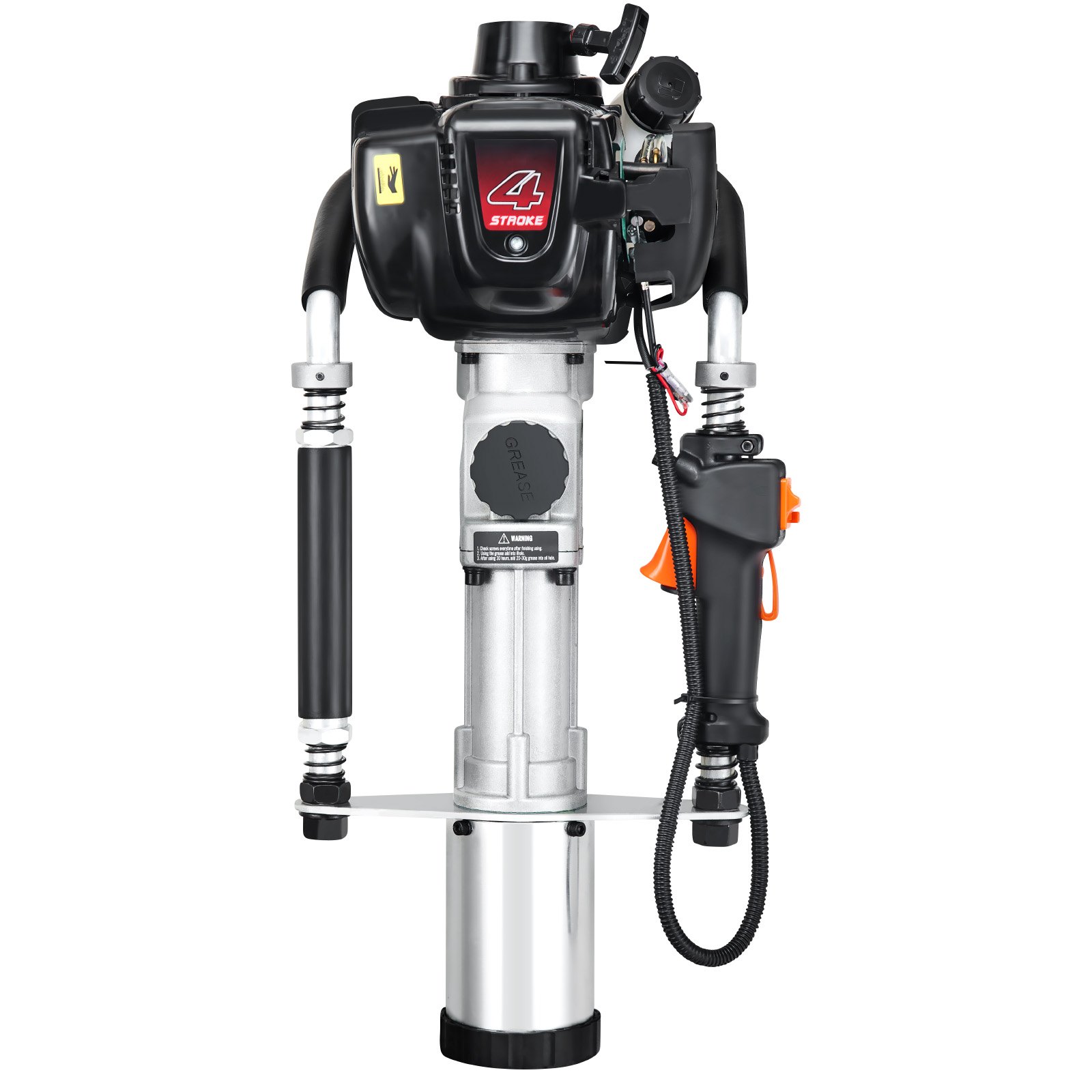 VEVOR 37,77 ccm Benzinbetriebener T-Pfostenrammer, 4-Takt-Zaunpfahlramme mit Benzinmotor, mit 3 Pfosten-Rammköpfen (45/55/88 mm), tragbarer 1000-W-Pfostenramme für Bauernhöfe, Ranchzäune, Straßenverbesserungen