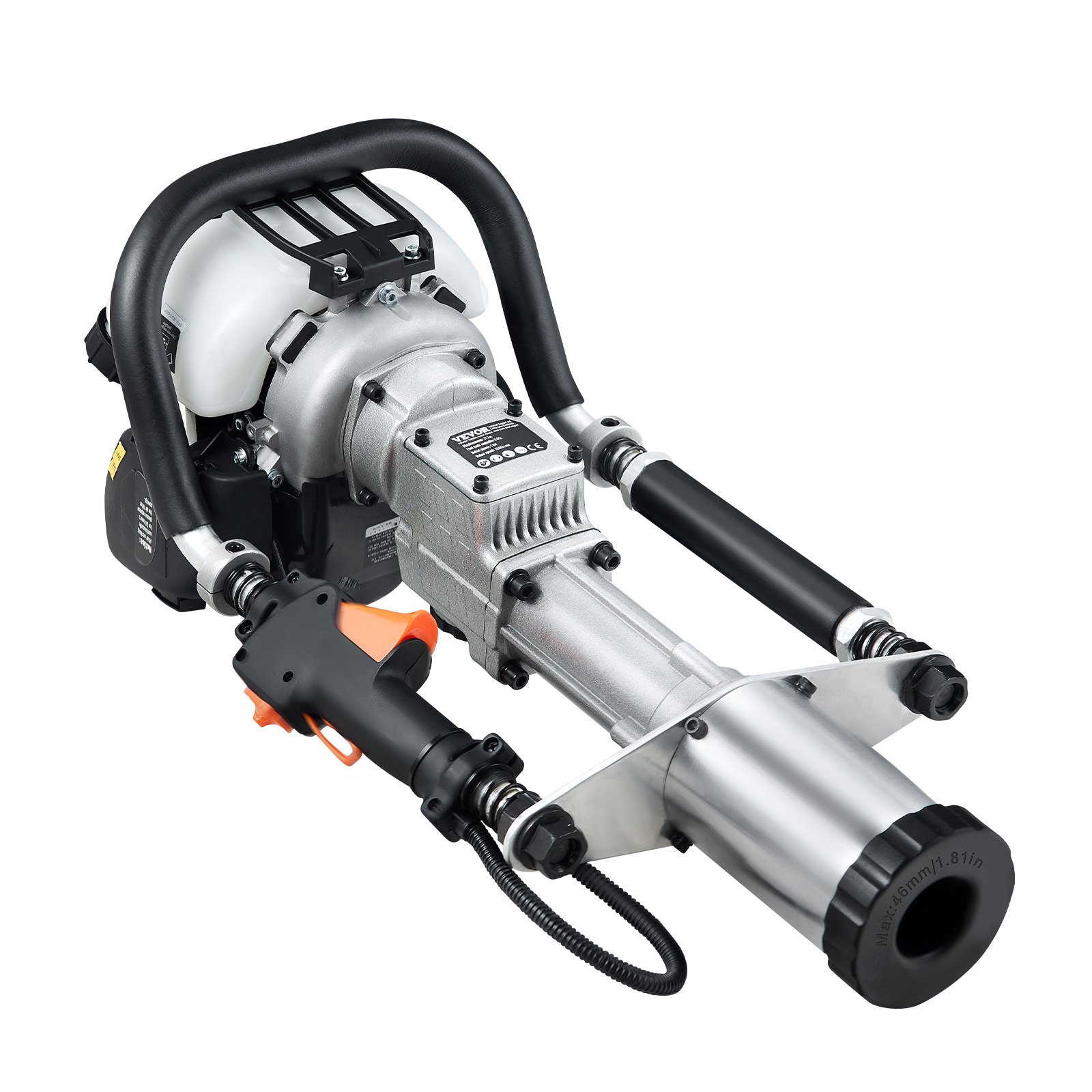 VEVOR 37,77 ccm Benzinbetriebener T-Pfostenrammer, 4-Takt-Zaunpfahlramme mit Benzinmotor, mit 3 Pfosten-Rammköpfen (45/55/88 mm), tragbarer 1000-W-Pfostenramme für Bauernhöfe, Ranchzäune, Straßenverbesserungen