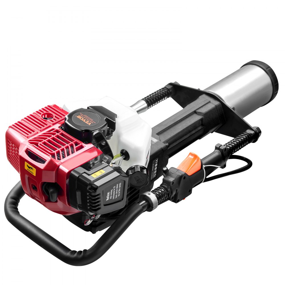 VEVOR 52ccm T-Pfostenramme mit Benzinantrieb, Zaunramme mit 2-Takt-Motor, tragbare 1400-W-Pfostenramme mit 3 Pfosten-Rammköpfen (49/69/100 mm), für Bauernhöfe, Ranchzäune, Straßenverbesserungen