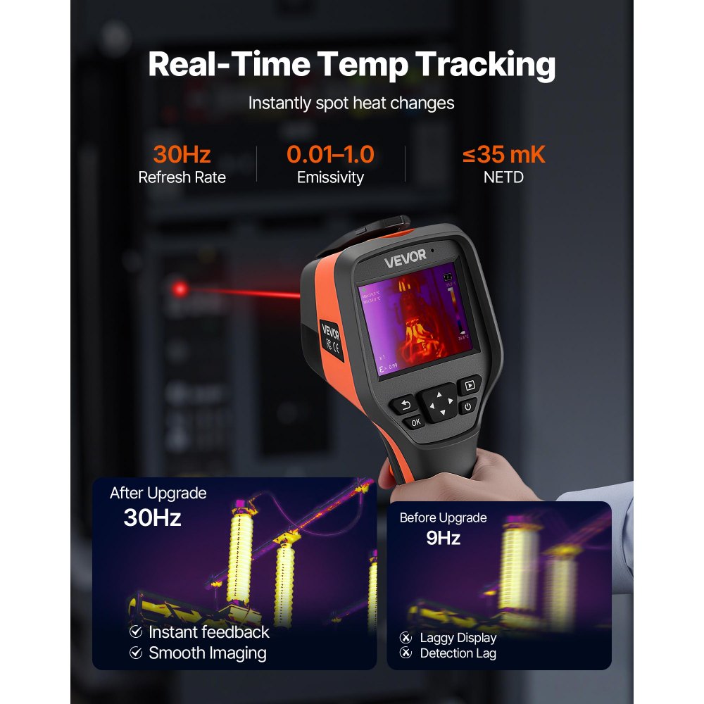 VEVOR Wärmebildkamera, 384x288 IR-Auflösung, Wärmebildgerät mit 5-MP-Sichtkamera, 30-Hz-Bildwiederholfrequenz, Infrarot-Imager mit 3,5-Zoll-Touchscreen, -20 bis 50 °C, WLAN-Unterstützung