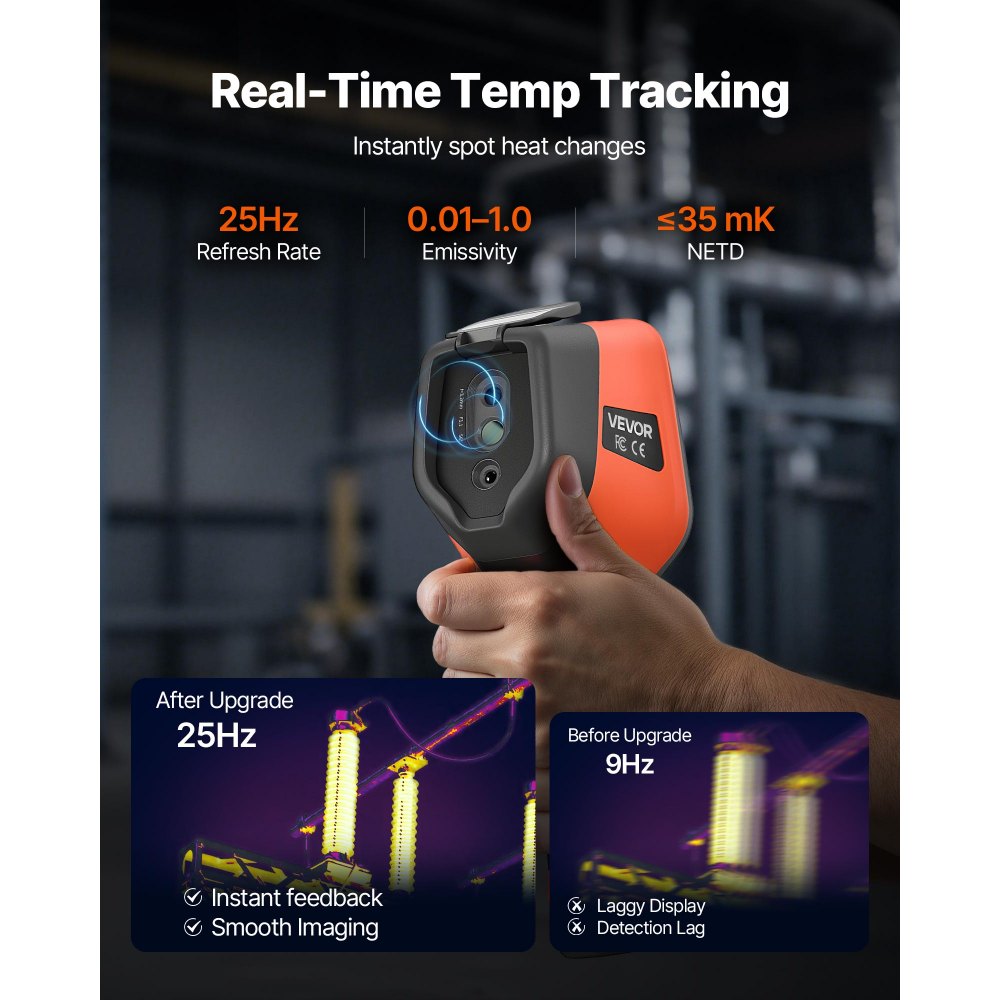 VEVOR Wärmebildkamera, 256 x 192 IR-Auflösung, Wärmebildgerät mit 2 MP visueller Kamera, 25 Hz Bildwiederholrate Infrarot-Imager mit 3,5 Zoll Touchscreen, -20 °C bis 550 °C, WLAN-Unterstützung