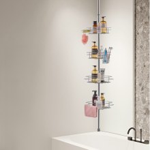 VEVOR Spannstange für Eckduschablage 1067-2896 mm hoch, multifunktionale Spannstange für die Dusche mit starker & tragfähiger Ablage Spannstange für Badezimmer Waschräume Silber 4 Schichten