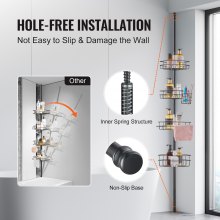 VEVOR Spannstange für Eckduschablage 1067-2896 mm hoch, multifunktionale Spannstange für die Dusche mit starker & tragfähiger Ablage Spannstange für Badezimmer Waschräume Schwarz