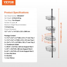 VEVOR Eckablage Duschablage Duschregal 1422-2895mm Hohe Spannstange Schwarz