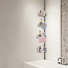 VEVOR Spannstange für Eckduschablage 1422-2895 mm hoch, multifunktionale Spannstange mit starker & tragfähiger Ablage Spannstange geeignet für Badezimmer Waschräume Schwarz 4 Schichten