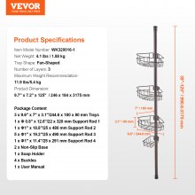 VEVOR Eckablage Duschablage Duschregal 991-3175mm Hohe Spannstange Bronze