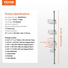 VEVOR Eckablage Duschablage Duschregal Badezimmer 990-3175mm Hohe Spannstange