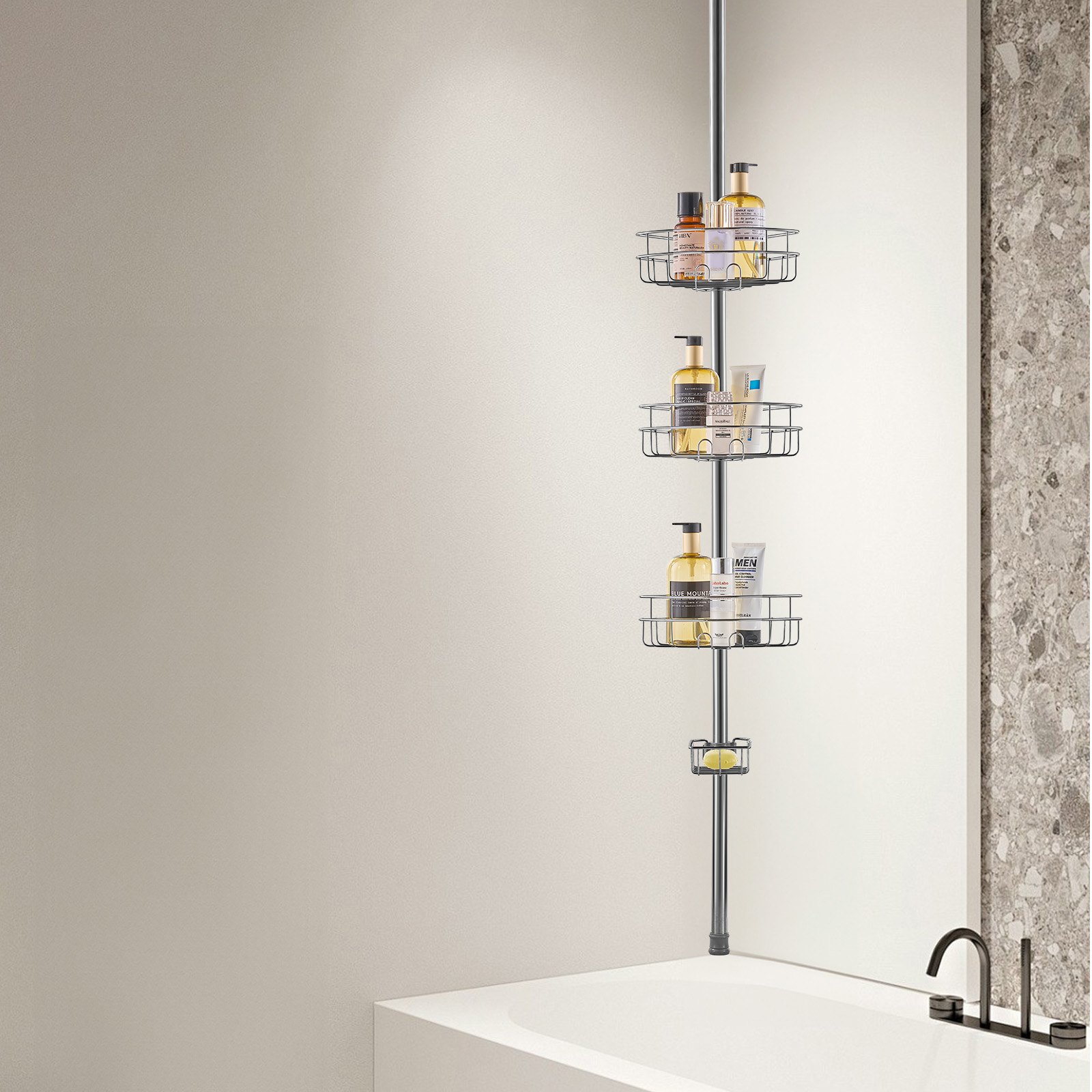 VEVOR Eckablage Duschablage Duschregal Eckduschablage 990-3175 mm hohe Spannstange, multifunktionale Aufbewahrung für die Dusche mit starker, tragfähiger Ablage geeignet für Badezimmer Waschräume