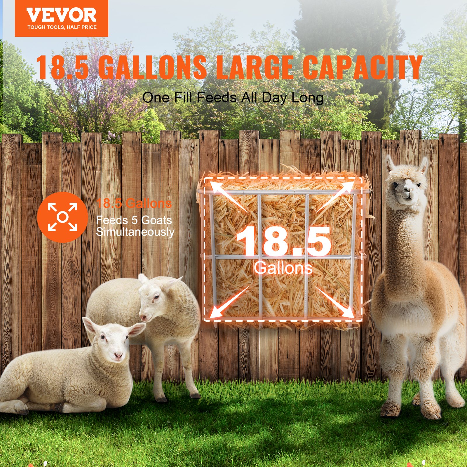 VEVOR Hay Rack for Livestock, 18.5 Gallon Capacity, Steel Feeding Rack for Goats, 597 mm Long, Wall Mounted, Feeding Trough for Sheep on Indoor & Outdoor Livestock Farms