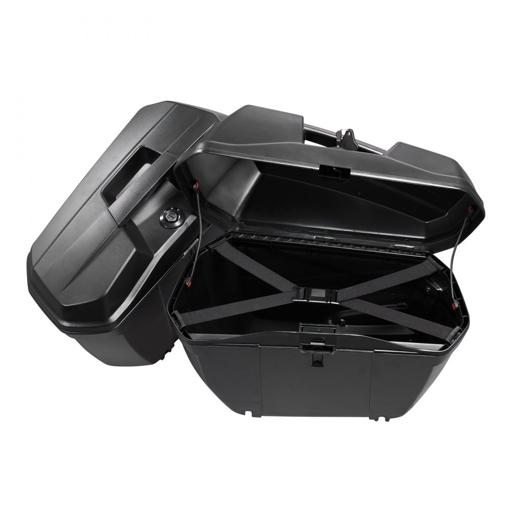 VEVOR Motorrad-Seitenkoffer 2 x 23 L mit Halterungen aus ABS, Schwarze Seitencase mit 3-Stufen-Verriegelung, Roten Reflektoren, Sicherheitsschlössern und Schlüsseln, IPX4-Spritzwasserschutz