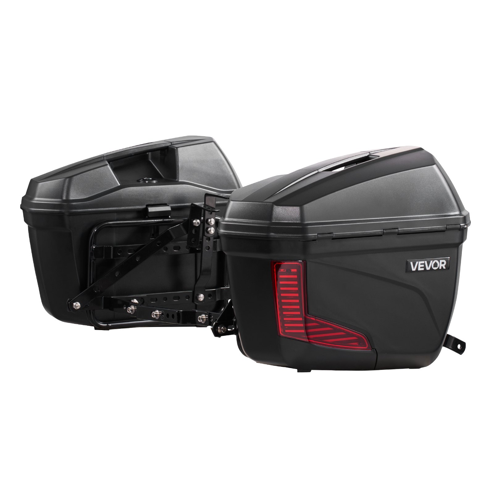 VEVOR Motorrad-Seitenkoffer 2 x 23 L mit Halterungen aus ABS, Schwarze Seitencase mit 3-Stufen-Verriegelung, Roten Reflektoren, Sicherheitsschlössern und Schlüsseln, IPX4-Spritzwasserschutz