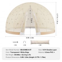 VEVOR Gartenkuppel Blasenzelt Iglu Camping PVC-Kuppelzelt Doppelschicht 2,9m