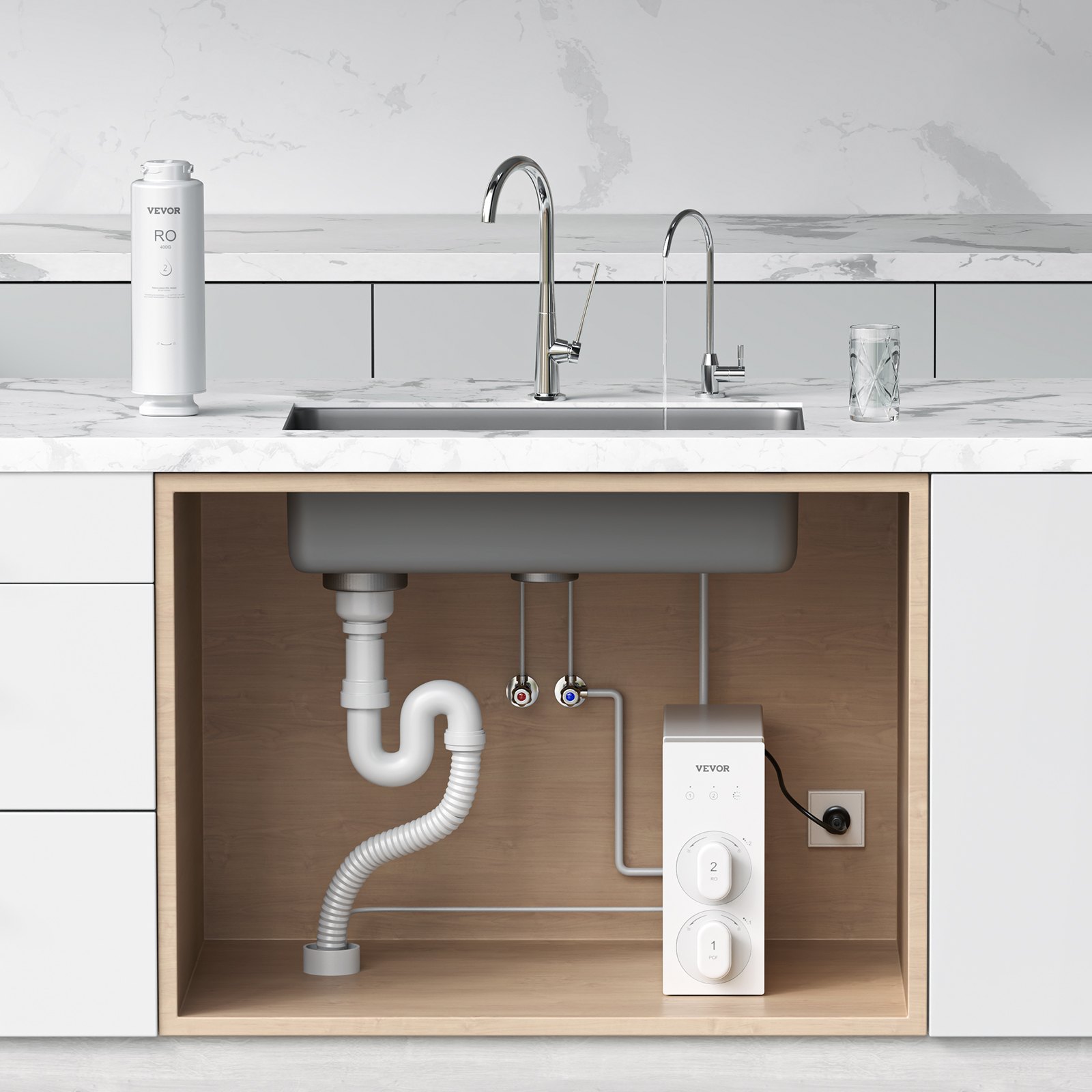 VEVOR Umkehrosmosesystem Ersatz 400 GPD 9-stufiger Wasserfilterersatz für Umkehrosmose, RO-Filterkartusche für 24 Monate, reduziert Blei, Chlor, Rost, kompatibel mit SS-002 Untertisch Wasserfilter