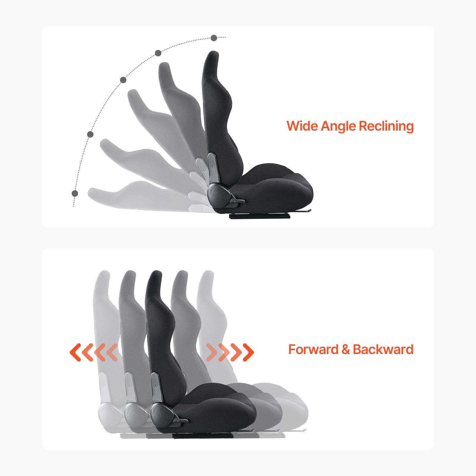 VEVOR Racing Seat Adjustable Racing Cockpit with Wide-Angle Tilt and High-Resilience Foam, 2 Pieces. Racing Chair with Soft Polyester Fabric and Q235B Slider, Suitable for Racing Cars and Go-Karts