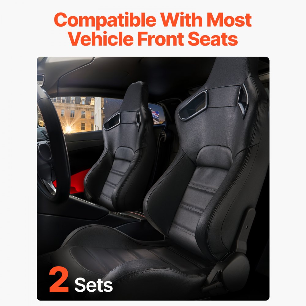 VEVOR Rennsitz Renncockpit verstellbar mit Weitwinkel-Neigung und hochelastischem Schaumstoff 2 Stk. Rennstuhl mit PVC-Leder und Q235B-Schieber, für Rennwagen und Go-Karts (Schwarz / vorne montiert)