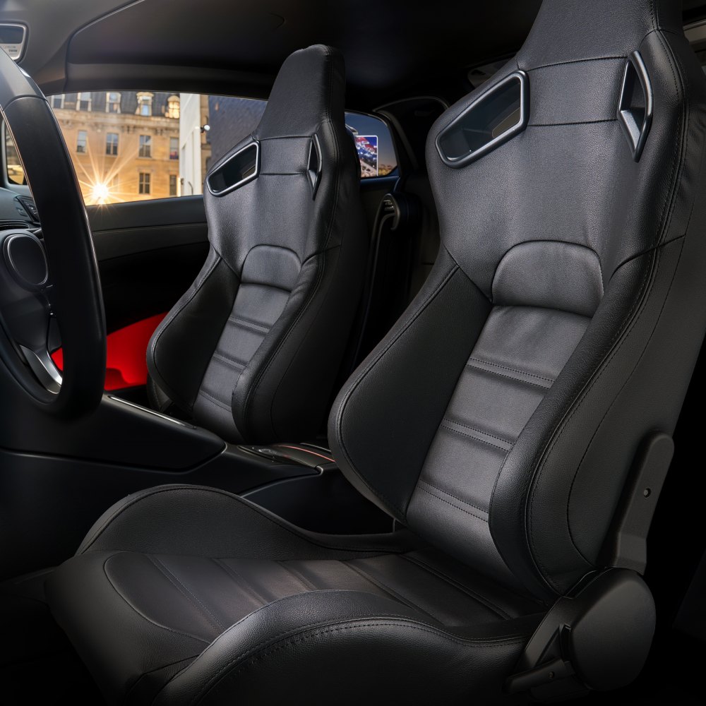 VEVOR Rennsitz Renncockpit verstellbar mit Weitwinkel-Neigung und hochelastischem Schaumstoff 2 Stk. Rennstuhl mit PVC-Leder und Q235B-Schieber, für Rennwagen und Go-Karts (Schwarz / vorne montiert)