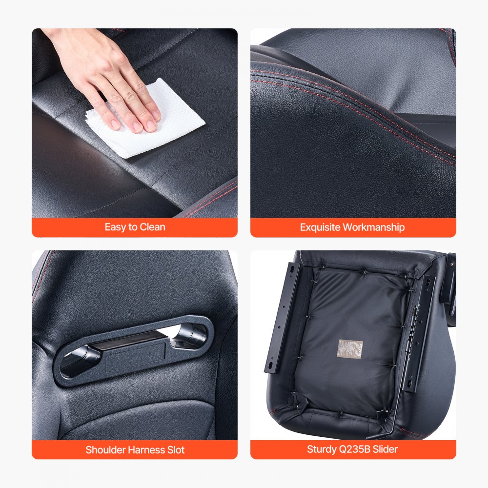 VEVOR Rennsitz verstellbares Renncockpit mit Weitwinkel-Neigung und hochelastischem Schaumstoff 2 Stk. Rennstuhl mit weichem PVC-Leder und Q235B-Schieber, für Rennwagen und Go-Karts