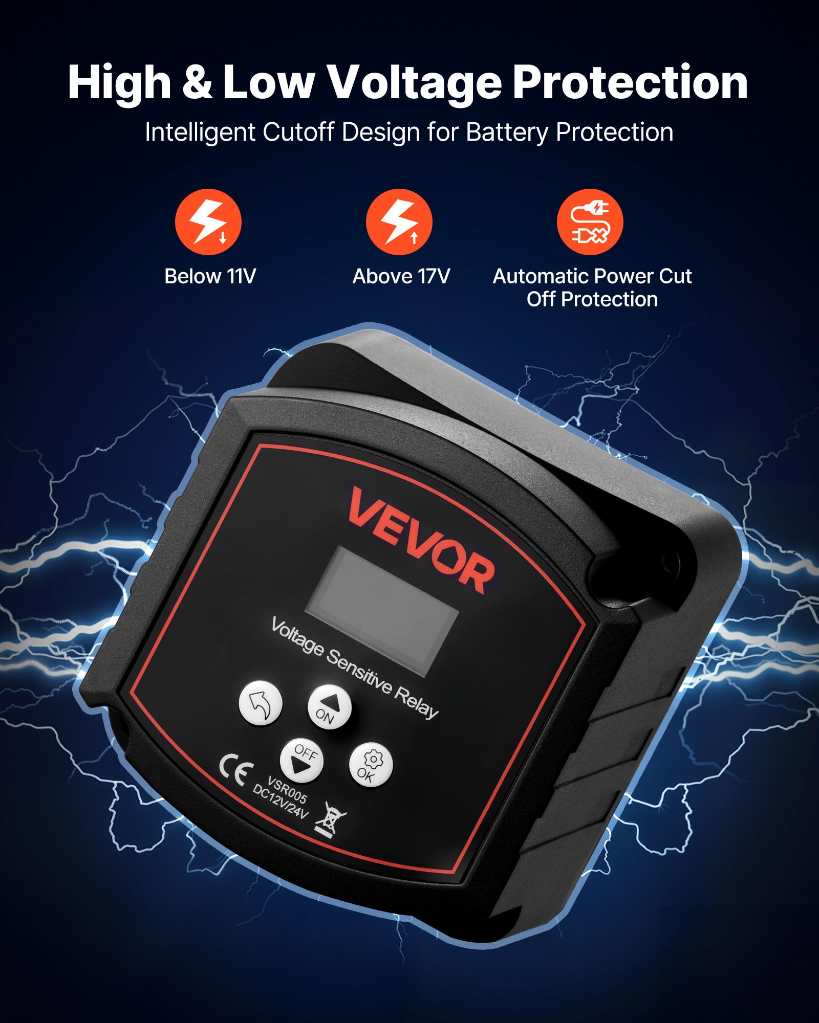 VEVOR Trennrelais, 12 V, 300 A, Doppelbatterie Isolator mit LCD-Bildschirm, intelligenter Batterietrennschalter für Lithium- & Blei-Säure-Batterien, für Auto, LKW, Wohnmobil, UTV, ATV, Boot