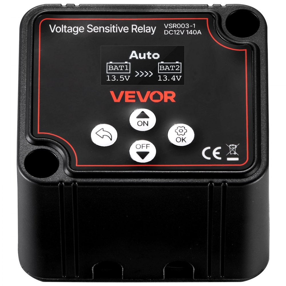 VEVOR Doppelbatterie Trennrelais Kit, 12 V, 140 A, VSR-spannungsempfindliches Relais mit Voltmeter, LCD-Bildschirm, Batterie-Trennschalter, kompatibel mit Blei-Säure-Batterien, für UTV, ATV