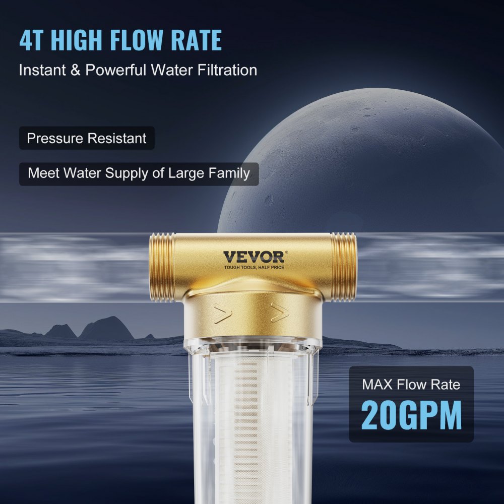 VEVOR Spin-Down-Filter, 40 Mikron + 30 Mikron Feinfiltration, Sedimentfilter für das ganze Haus für Brunnenwasser, 1,9 cm GF + 2,54 cm GM, 4 t pro Std. hohe Durchflussrate, für Wasserfiltersysteme