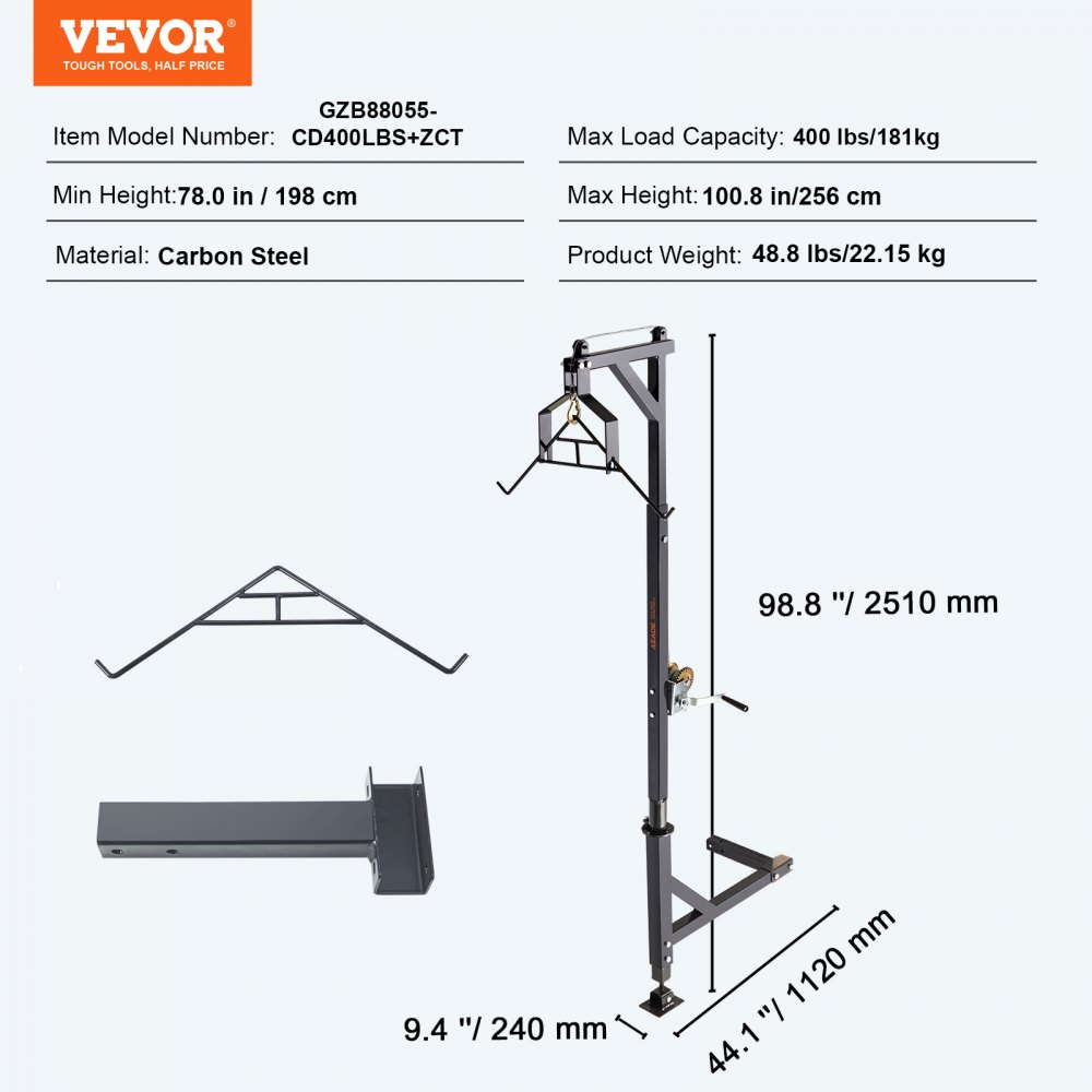 VEVOR Hitch Mounted Deer Hoist Hitch Game Hoist 400lbs Windenwirbel mit Gambrel