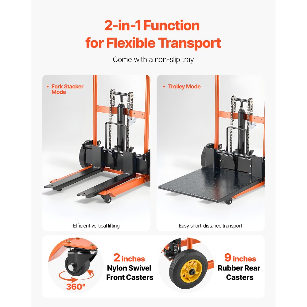 VEVOR Plattformstapler, Tragkraft 205 kg, Plattformhochhubwagen mit Gabelhubtisch, maximale Hubhöhe 90 cm, Hochhubwagen mit Winde, Materiallift Stapler, Ideal für Fabriken, Lagern & Supermärkten